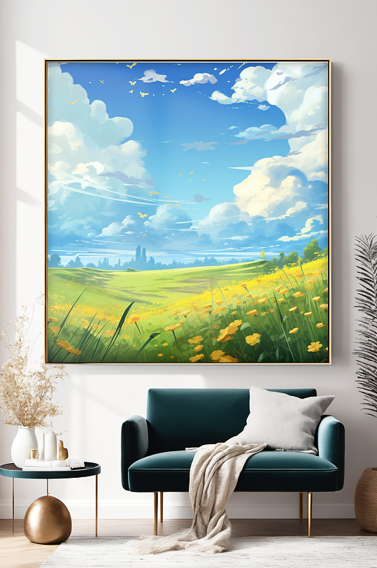 油画风村庄蓝天田园欧美风装饰画-众图网