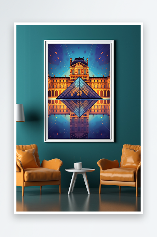 法国卢浮宫扁平风国外城市地标装饰画-众图网