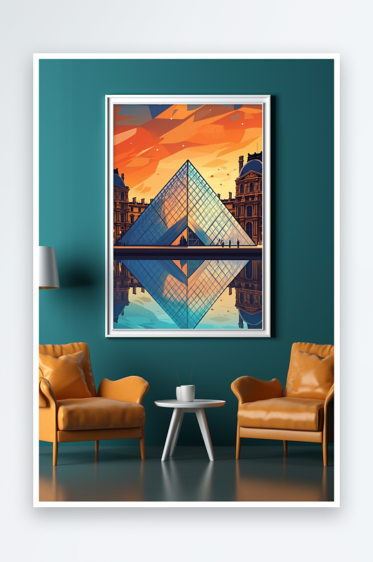 法国卢浮宫扁平风国外城市地标装饰画-众图网
