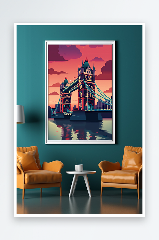 时尚扁平风国外城市地标装饰画-众图网