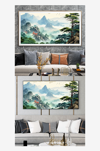 中国国画迎客松山水画装饰画