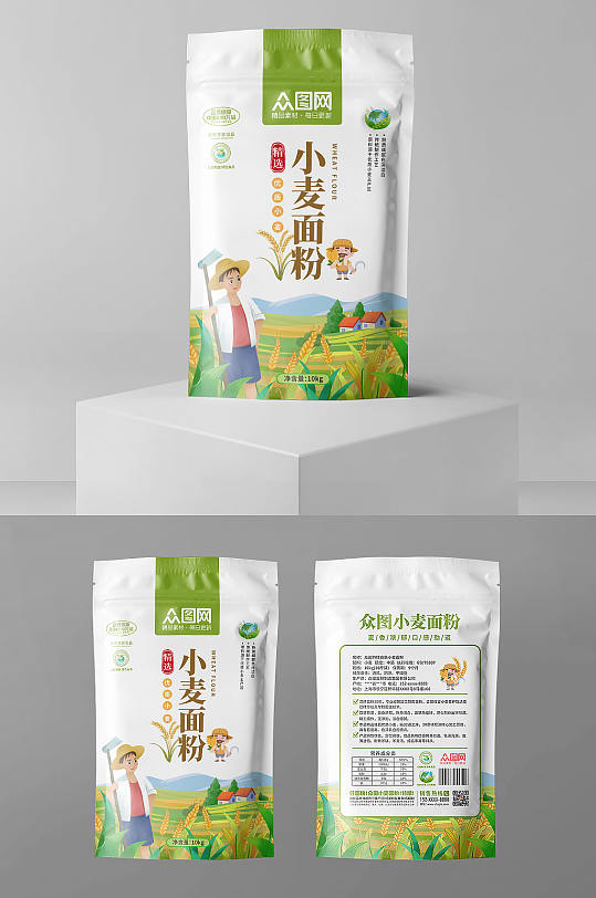 农民麦子小麦面粉粗粮农产品包装袋设计