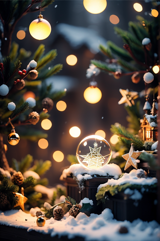 圣诞节水晶球微缩微距数字艺术摄影图
