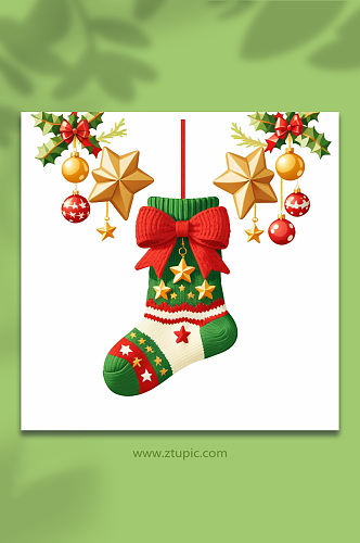 可爱仿真针织圣诞袜圣诞节蝴蝶结五角星元素