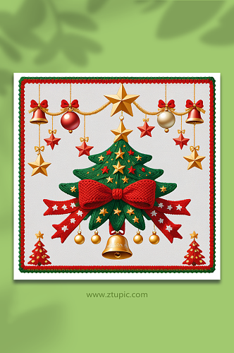 可爱针织毛线圣诞树蝴蝶结对称图案元素