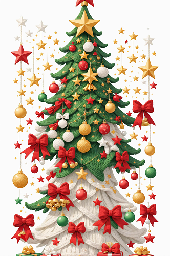 针织毛线圣诞树圣诞节五角星蝴蝶结元素