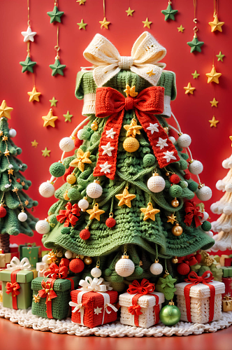 可爱卡通圣诞树蝴蝶结礼品盒五角星袜绒元素