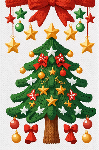 可爱卡通圣诞树毛绒针织蝴蝶结圣诞球元素