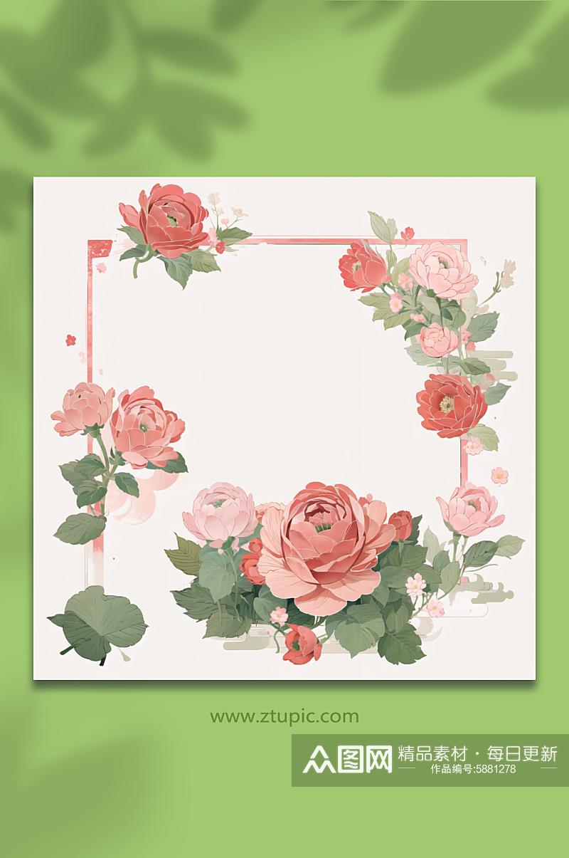 手绘彩绘牡丹花玫瑰唯美圆形花束素材