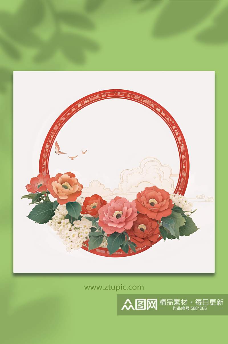 手绘彩绘牡丹花玫瑰唯美圆形花束素材
