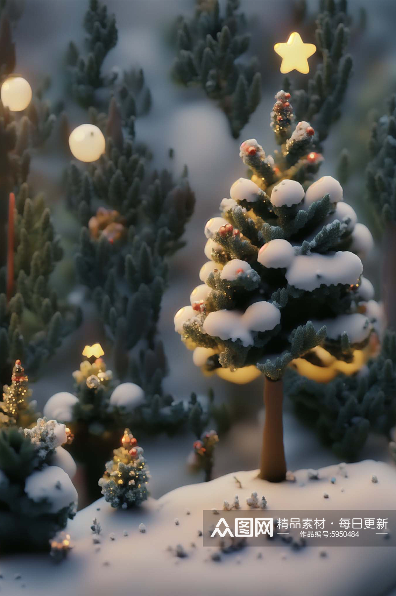 微距移轴微缩森林圣诞逼真摄影图素材