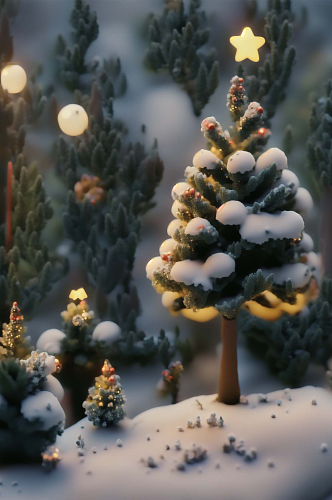 微距移轴微缩森林圣诞逼真摄影图