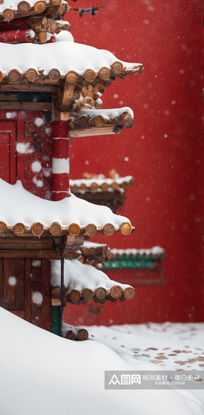 红墙白雪故宫风除夕大年新年下雪摄影素材