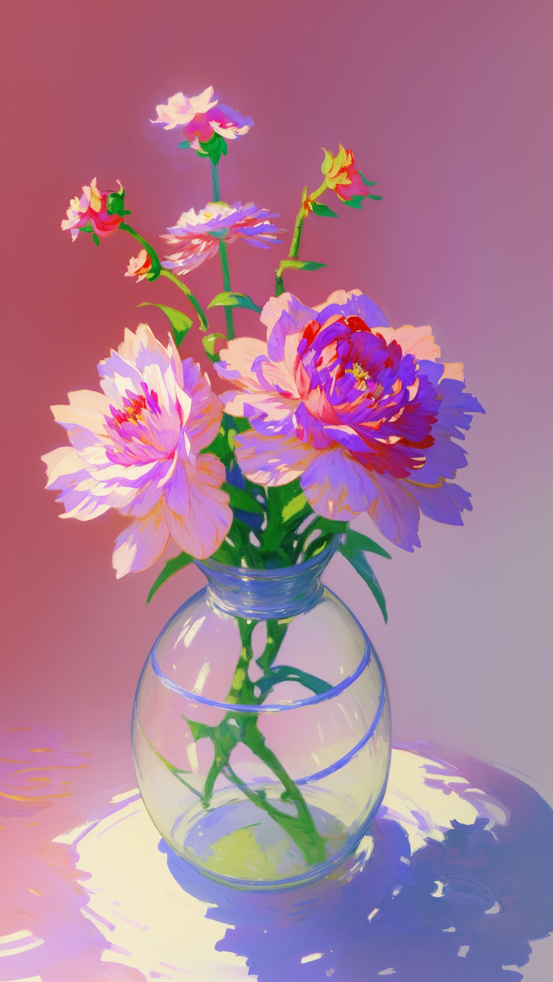 粉色唯美浪漫玫瑰康乃馨手绘插画素材