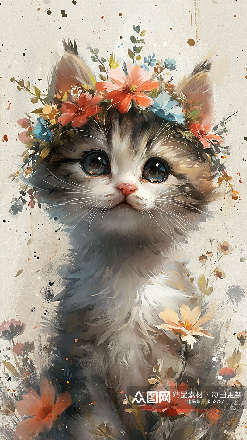 彩色水彩可爱猫咪手绘插画素材