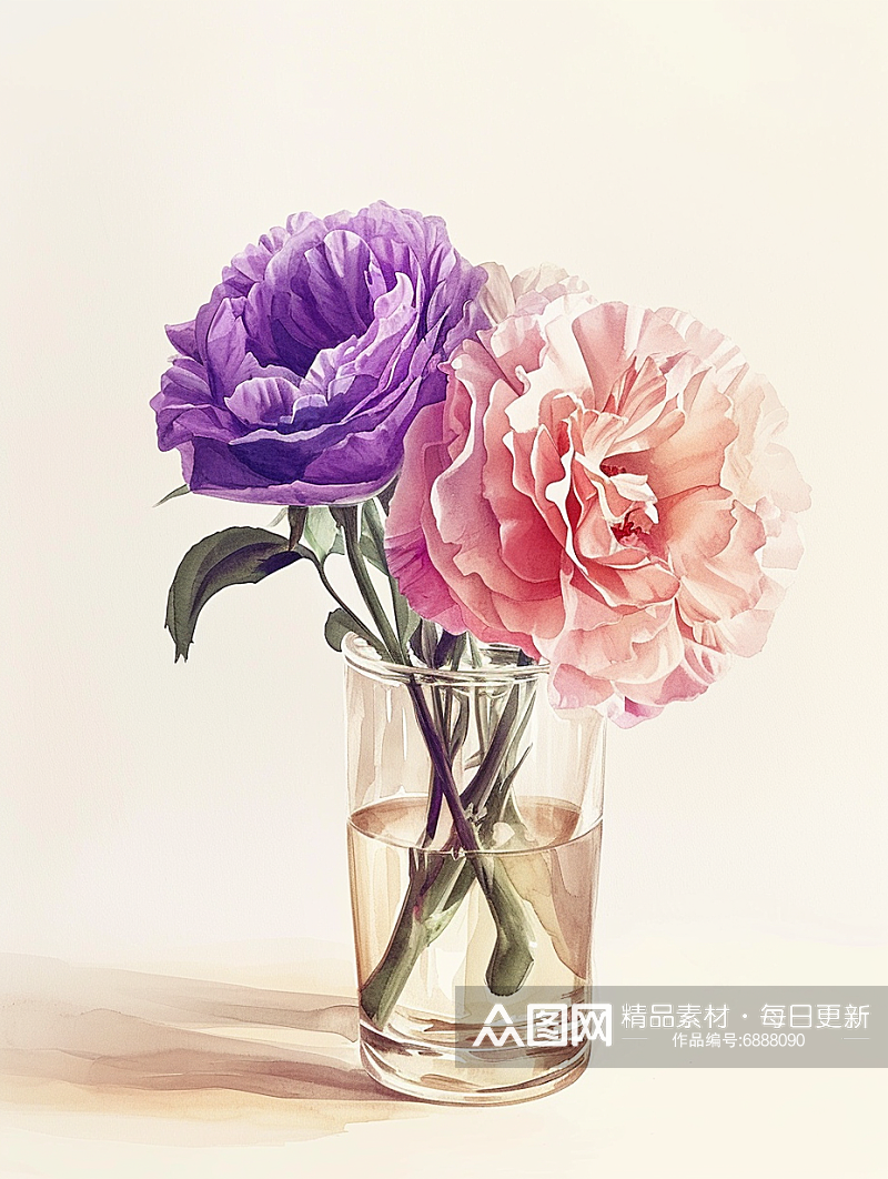 艺术花卉玫瑰康乃馨插花手绘插画素材