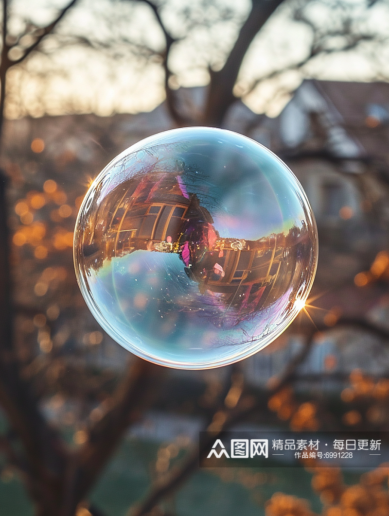 彩色透明泡泡反射实景摄影素材