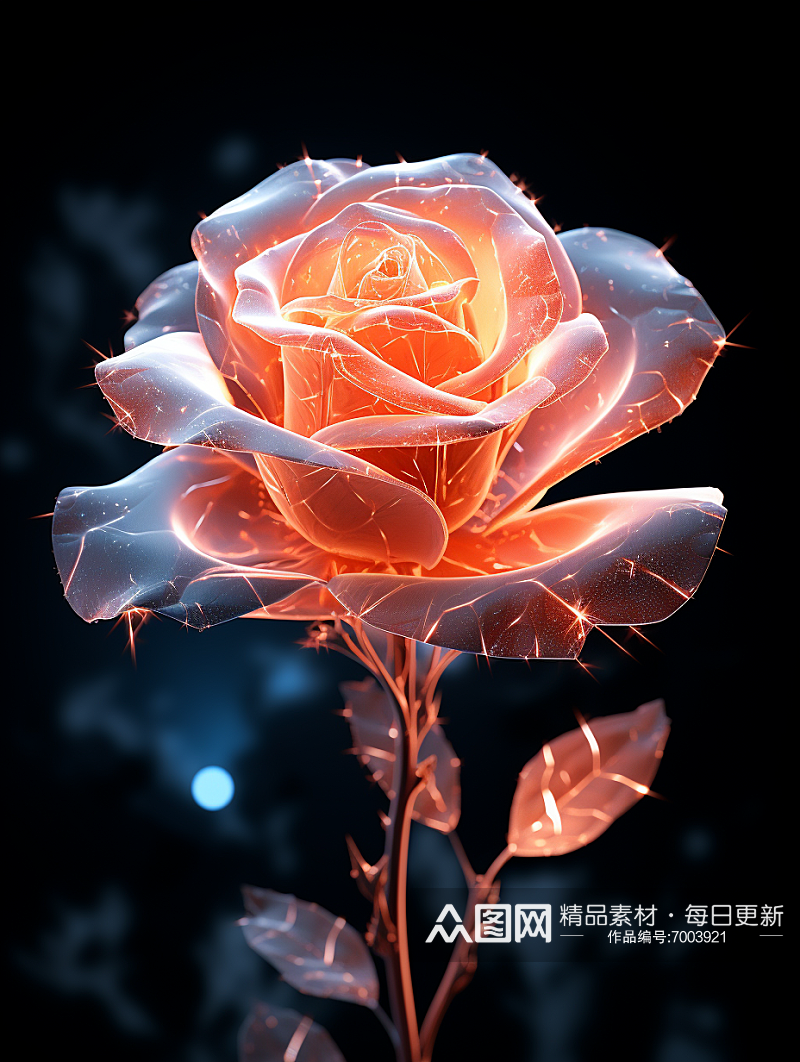 酷炫霓虹灯光影透明立体玫瑰数字艺术素材