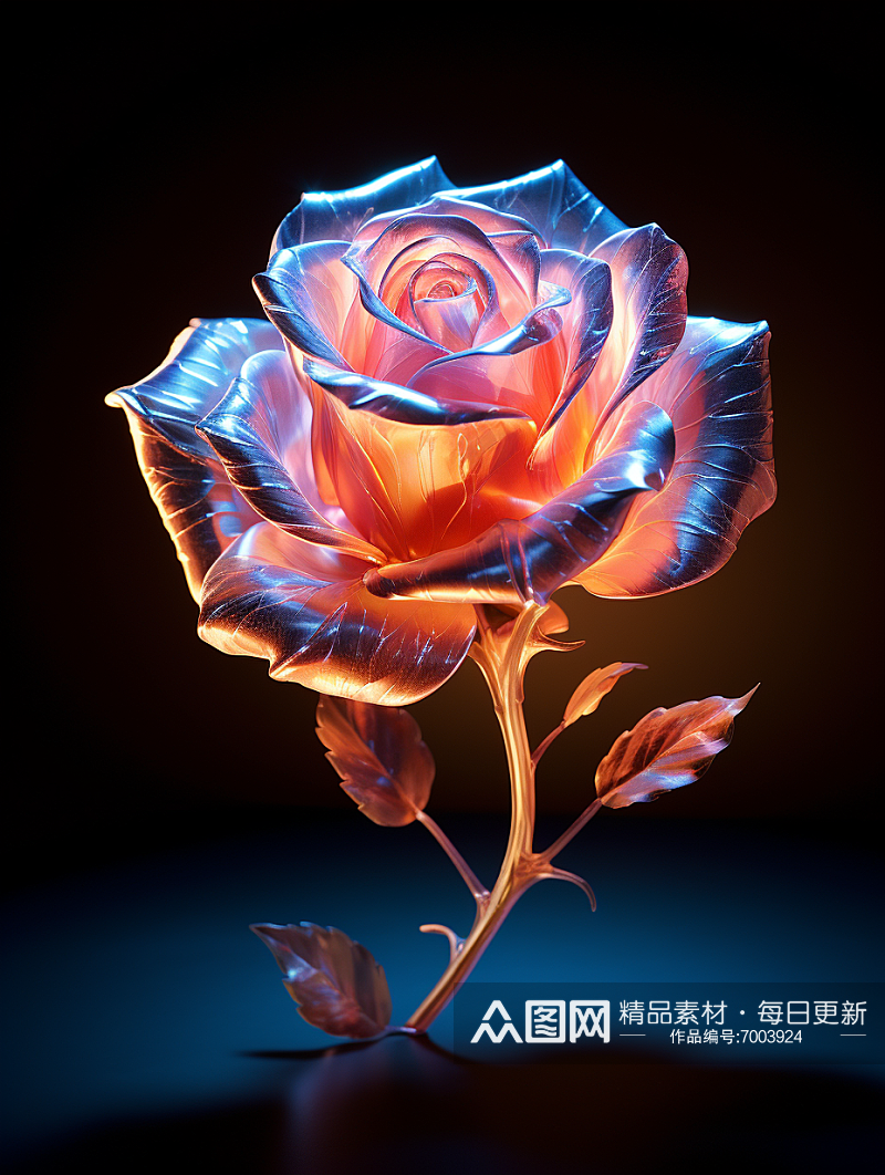 酷炫霓虹灯光影透明立体玫瑰数字艺术素材