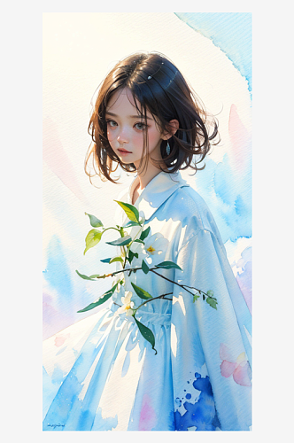 唯美水彩手绘24节气小寒手机海报插画