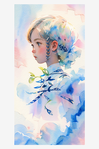 唯美水彩手绘24节气小寒手机海报插画