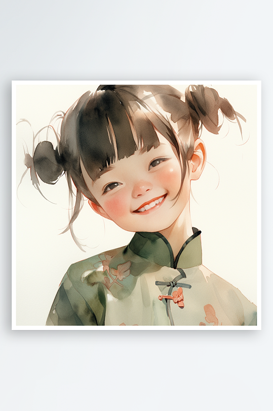 彩色水彩手绘可爱小孩头像插画