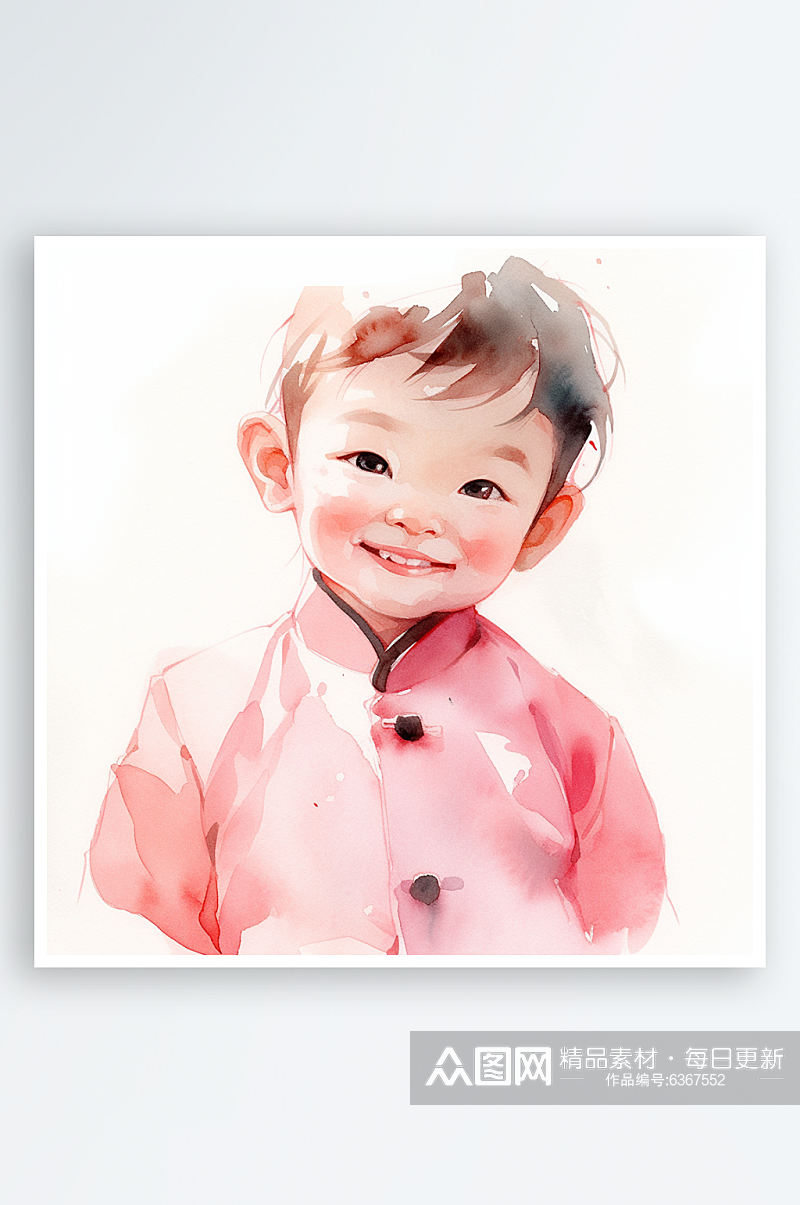 彩色水彩手绘可爱小孩头像插画素材