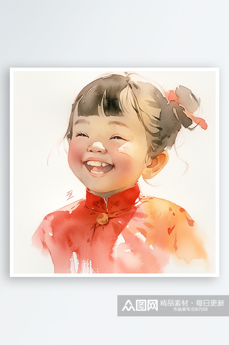彩色水彩手绘可爱小孩头像插画素材