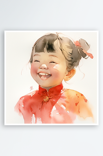 彩色水彩手绘可爱小孩头像插画