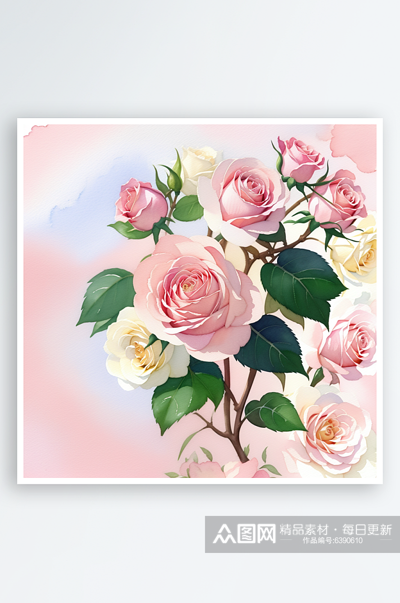 水粉水彩温馨浪漫玫瑰写意插画素材
