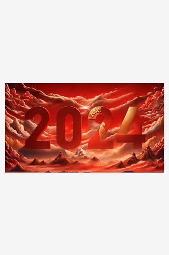 红色大气喜庆龙年新年2024山河艺术字