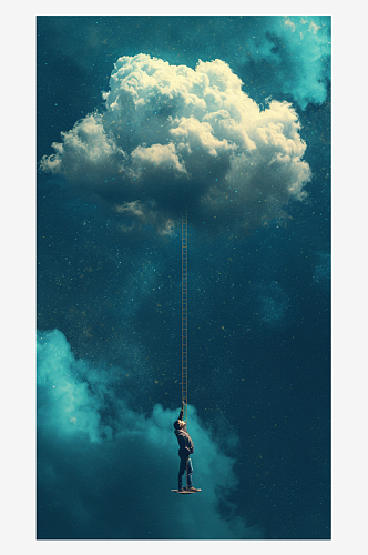 创意人物天梯云朵艺术摄影海报