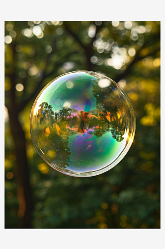 彩色透明泡泡反射实景摄影