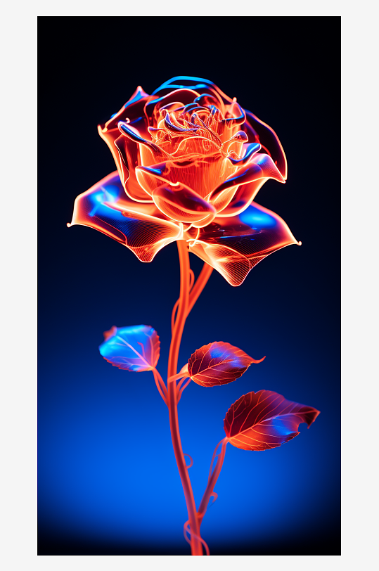 酷炫霓虹灯光影透明立体玫瑰数字艺术