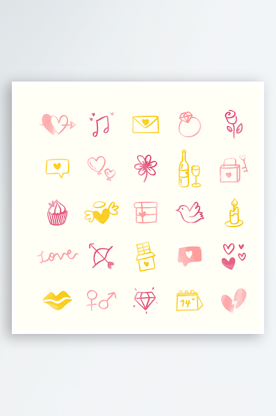 手绘水彩线性生活矢量图标-众图网