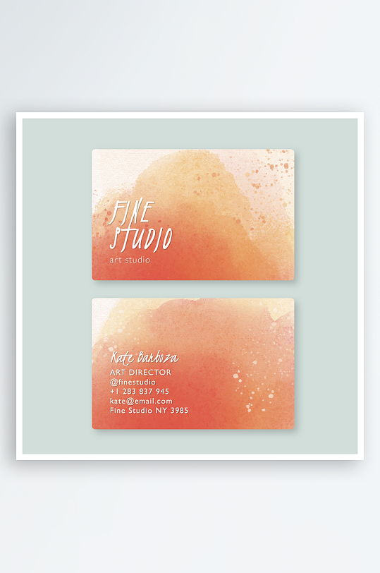 手绘唯美水彩抽象图案名片设计-众图网