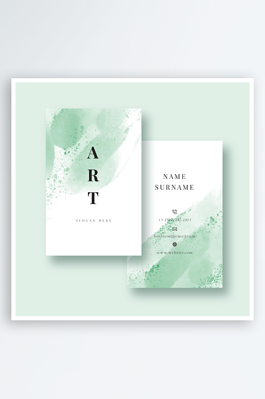 手绘唯美水彩抽象图案名片设计-众图网