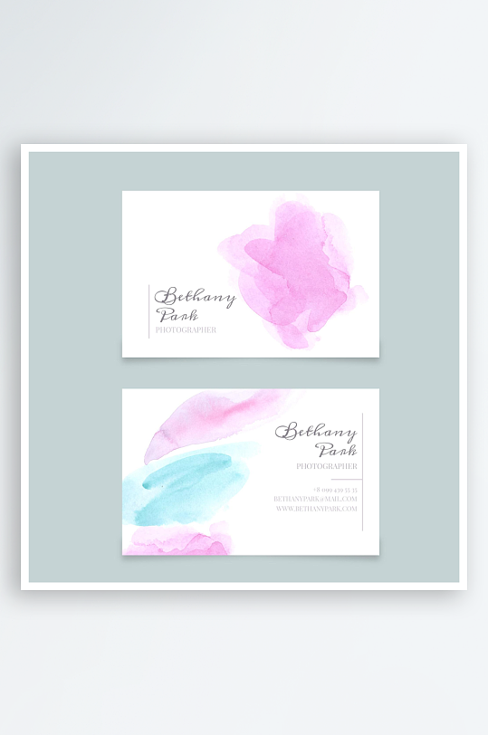 手绘唯美水彩抽象图案名片设计-众图网