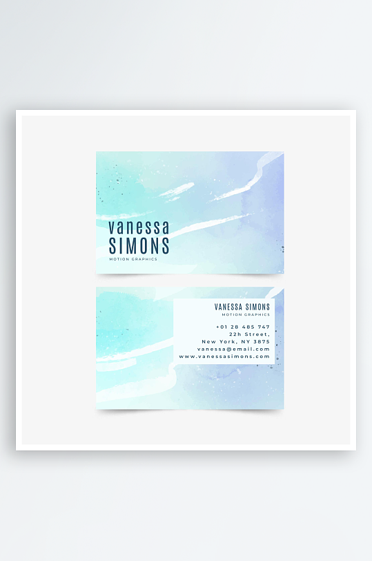 手绘唯美水彩抽象图案名片设计-众图网