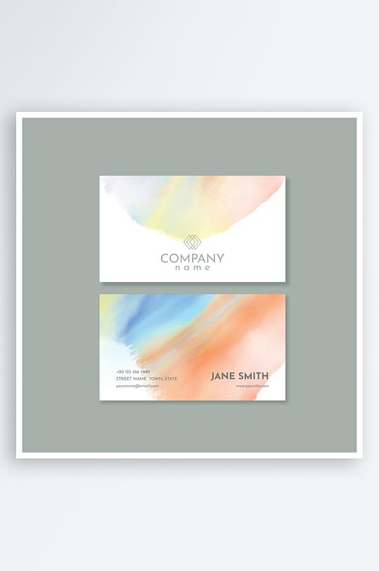 手绘唯美水彩抽象图案名片设计-众图网