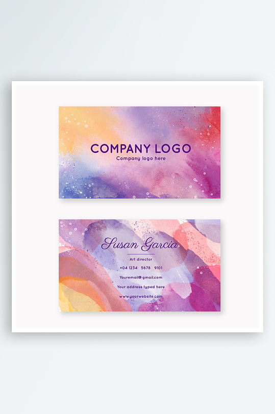 手绘唯美水彩抽象图案名片设计-众图网