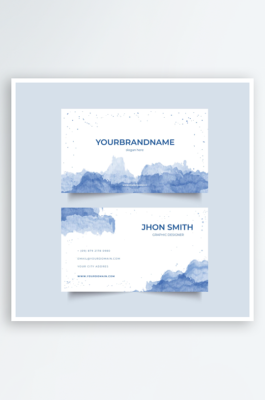 手绘唯美水彩抽象图案名片设计-众图网