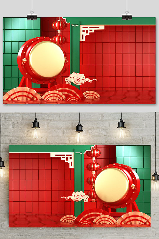 新年年货街c4d电商场景元素设计模型背景-众图网