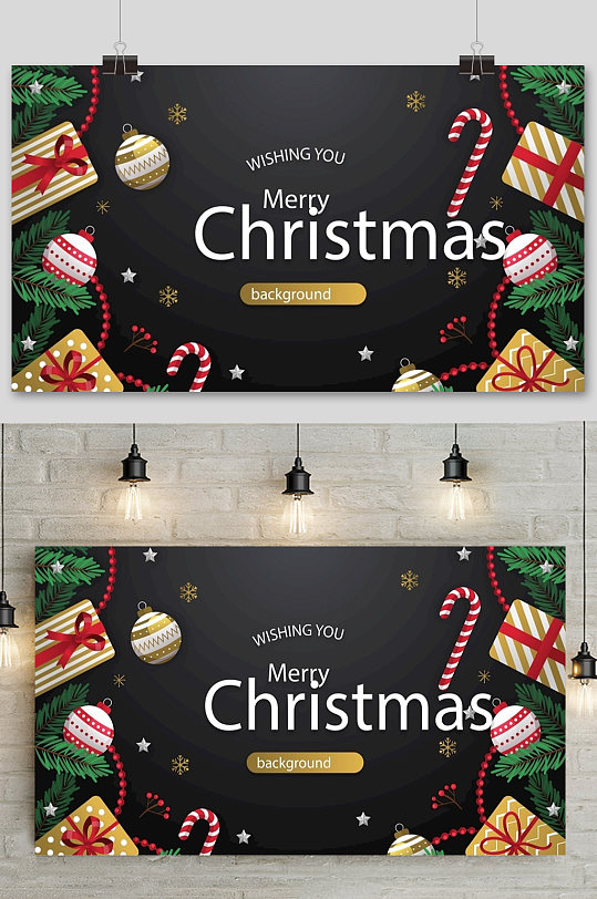 黑色质感圣诞节展板素材矢量背景元素