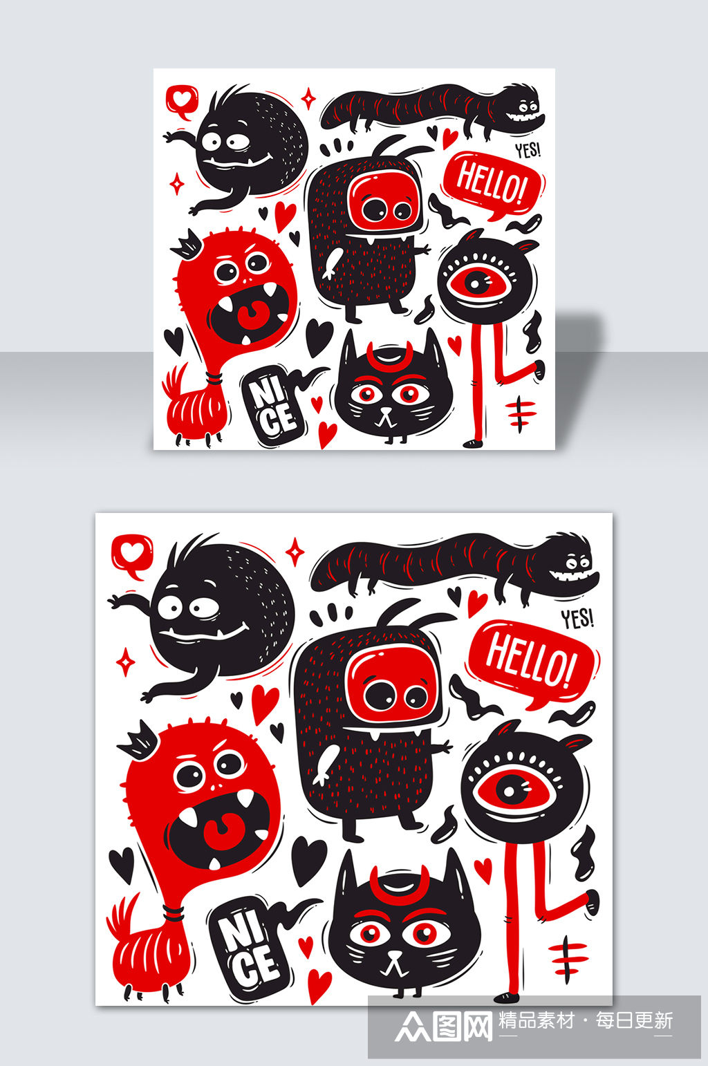 简单线条怪物万圣节素材矢量元素