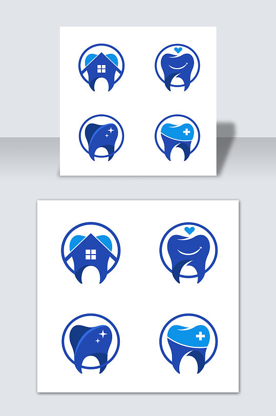 手绘蓝色矢量卡通牙齿牙科图标