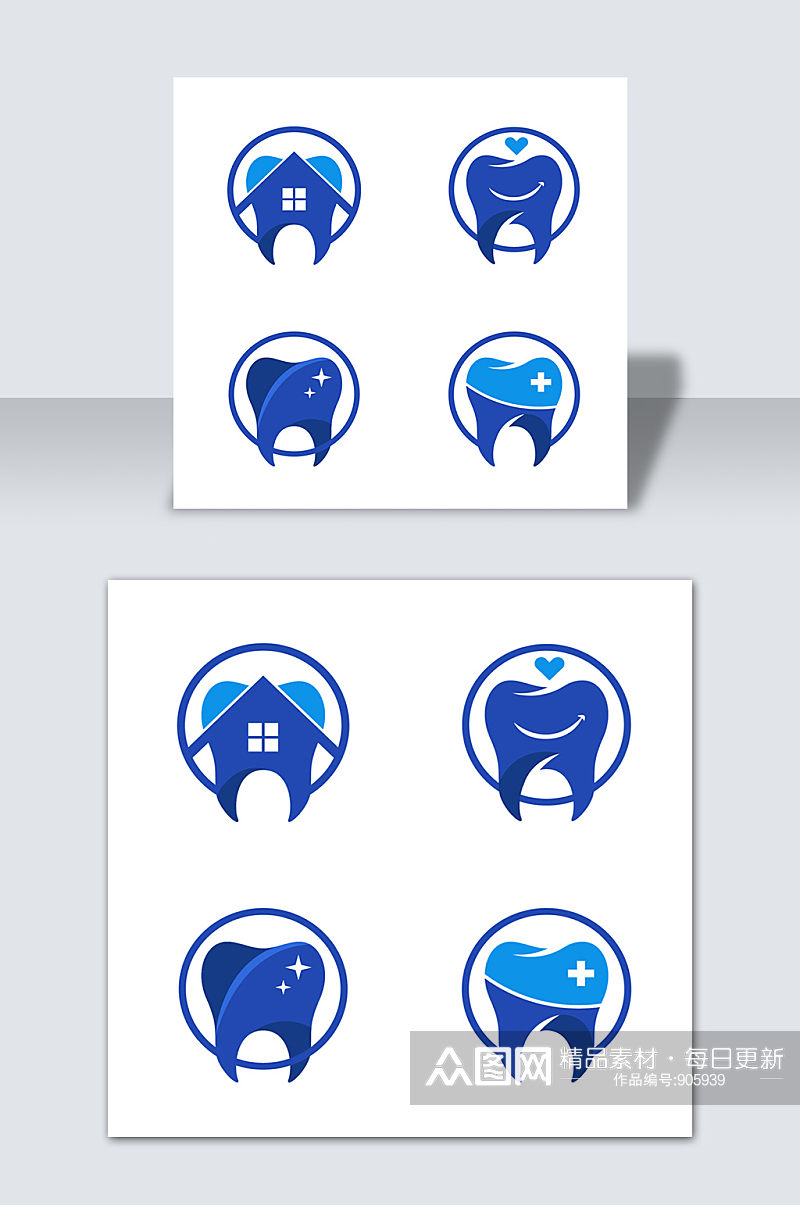 手绘蓝色矢量卡通牙齿牙科图标素材