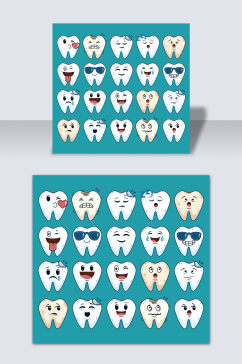 手绘卡通各种牙齿表情医疗牙科元素