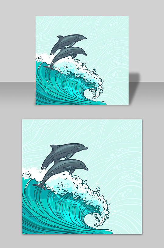 手绘卡通大海海洋海豚矢量元素