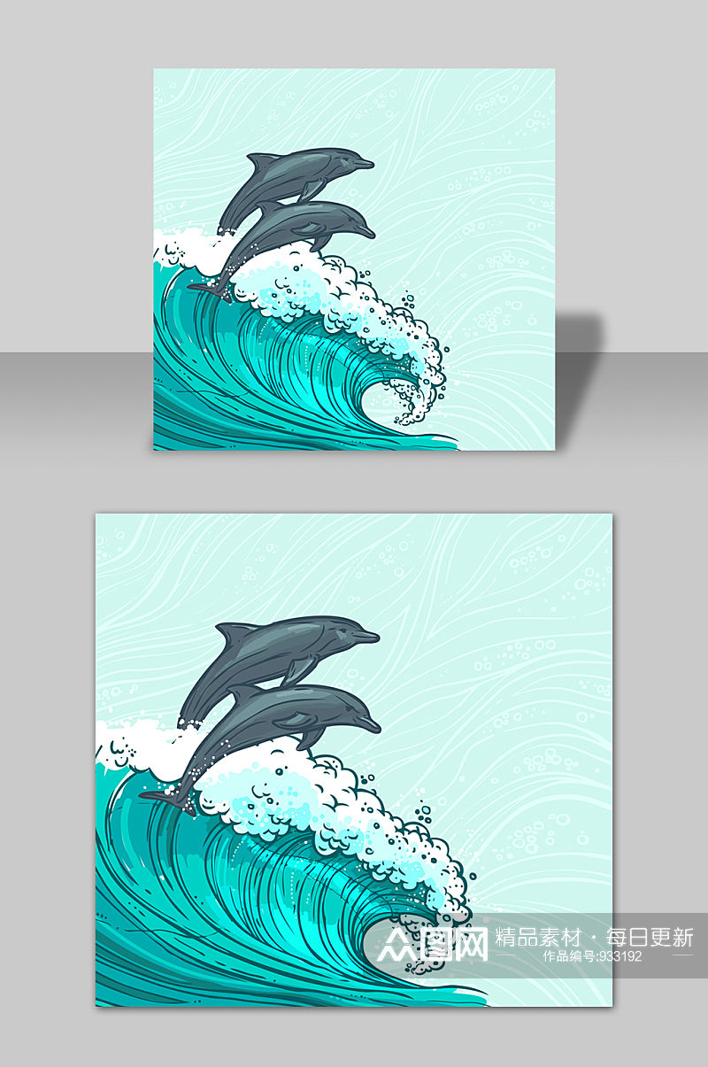 手绘卡通大海海洋海豚矢量元素素材